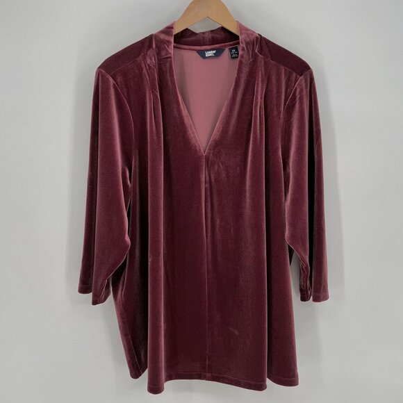 Lands End Womens Velvet Tunic Top Size 3X Burgundy Relaxed Fit Stretch Elegant - Picture 1 of 10